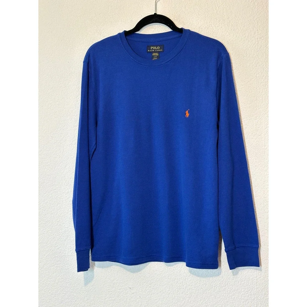 Polo Ralph Lauren Mens Blue Waffle Knit Thermal Long Sleeve Sleepwear Top Large